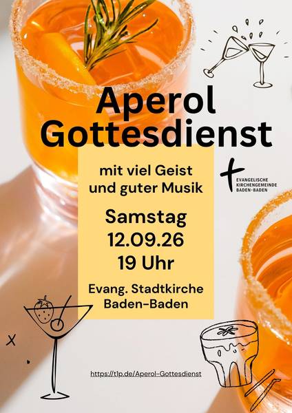 Quelle: Canva_Ulla_Metzger Oranges Aperol Glas mit Werbung für den Gottesdienst